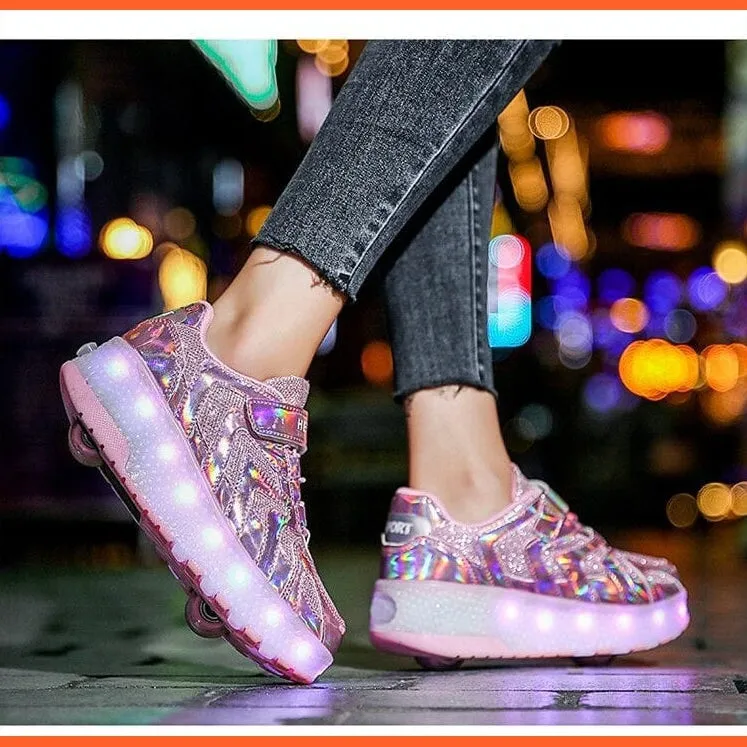 Led Light Up Shoes Roller Sneakers For Children With Double Wheels