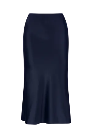 LIGHTNESS OF BEING SILK BIAS SKIRT NAVY