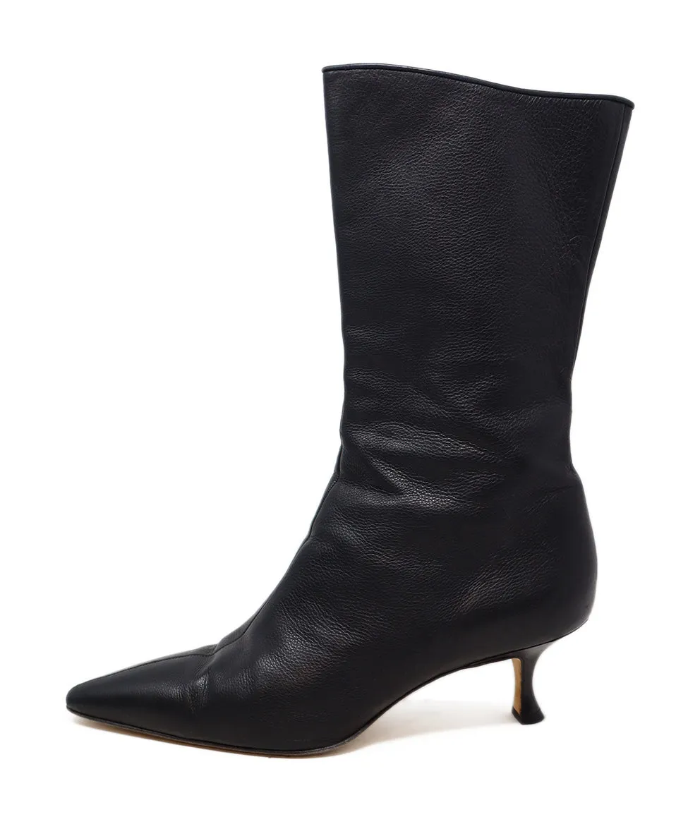 Manolo Blahnik Black Leather Booties sz 10