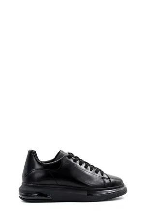 Men's Black Leather Sneakers with Cushioned Sole and Sleek Design - Wessi