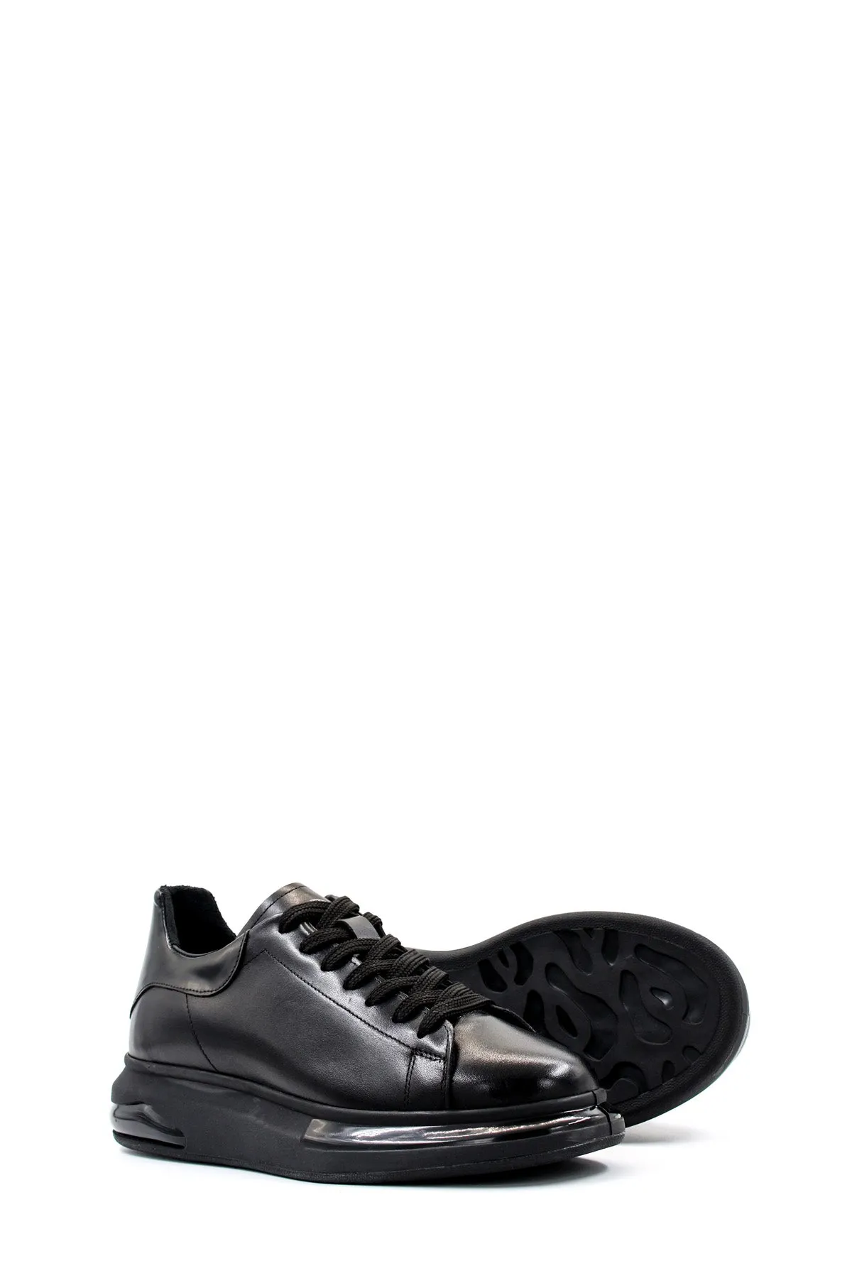 Men's Black Leather Sneakers with Cushioned Sole and Sleek Design - Wessi