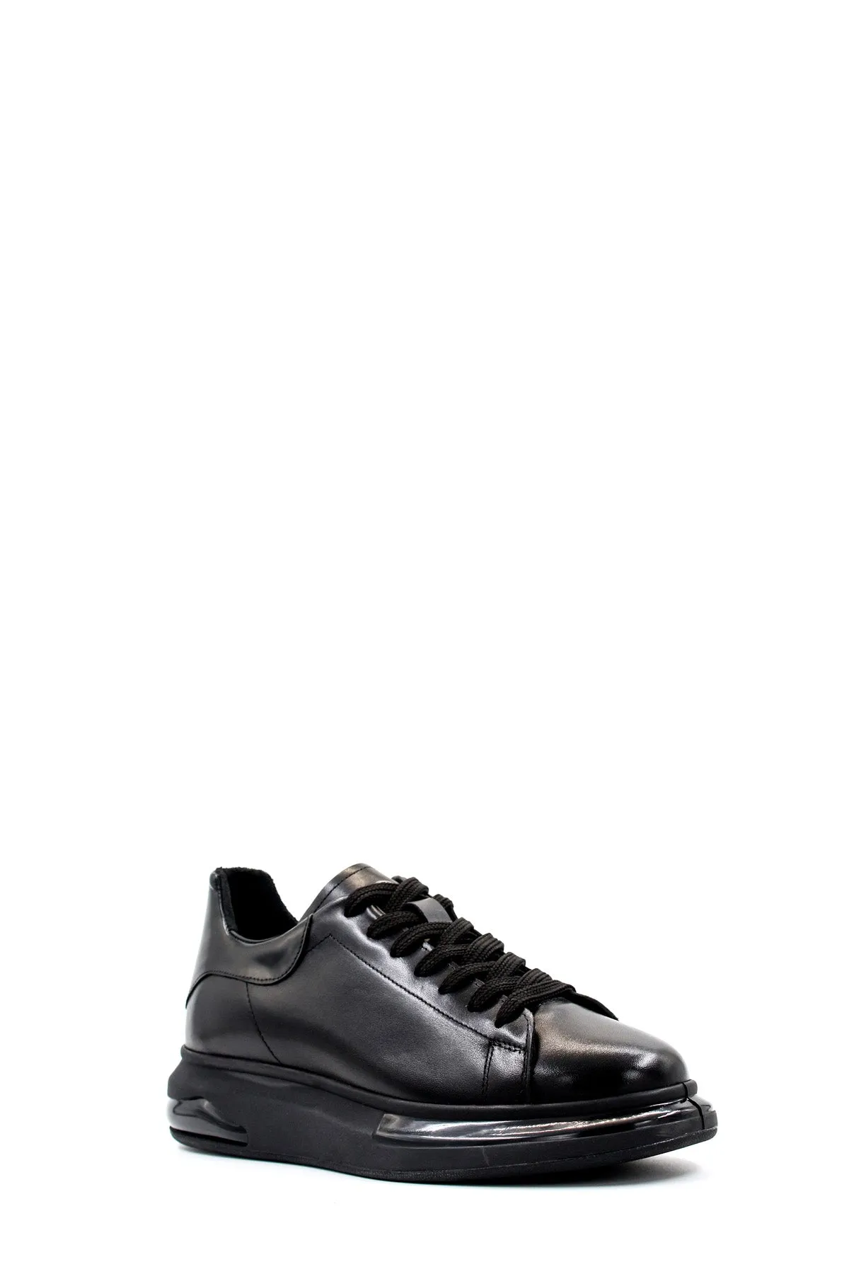 Men's Black Leather Sneakers with Cushioned Sole and Sleek Design - Wessi