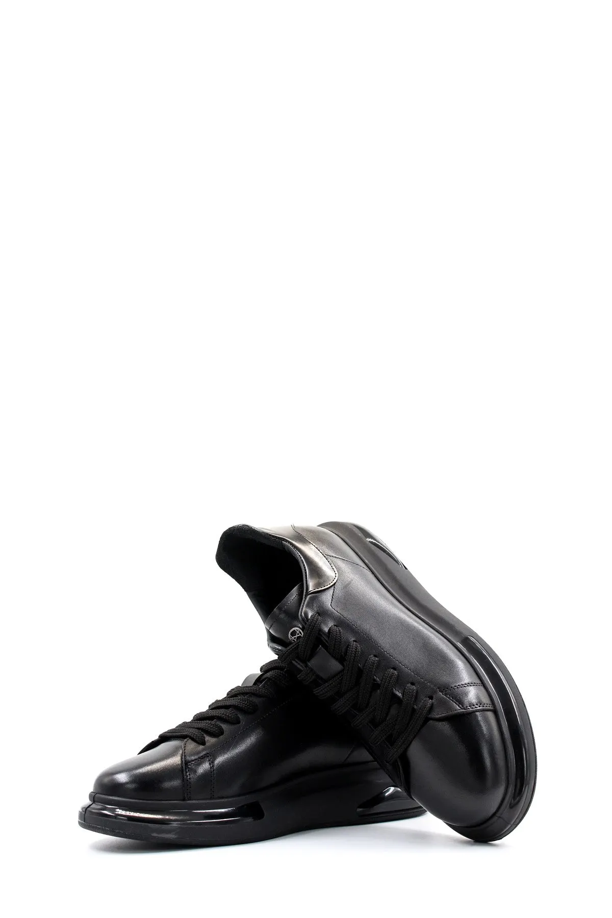 Men's Black Leather Sneakers with Cushioned Sole and Sleek Design - Wessi