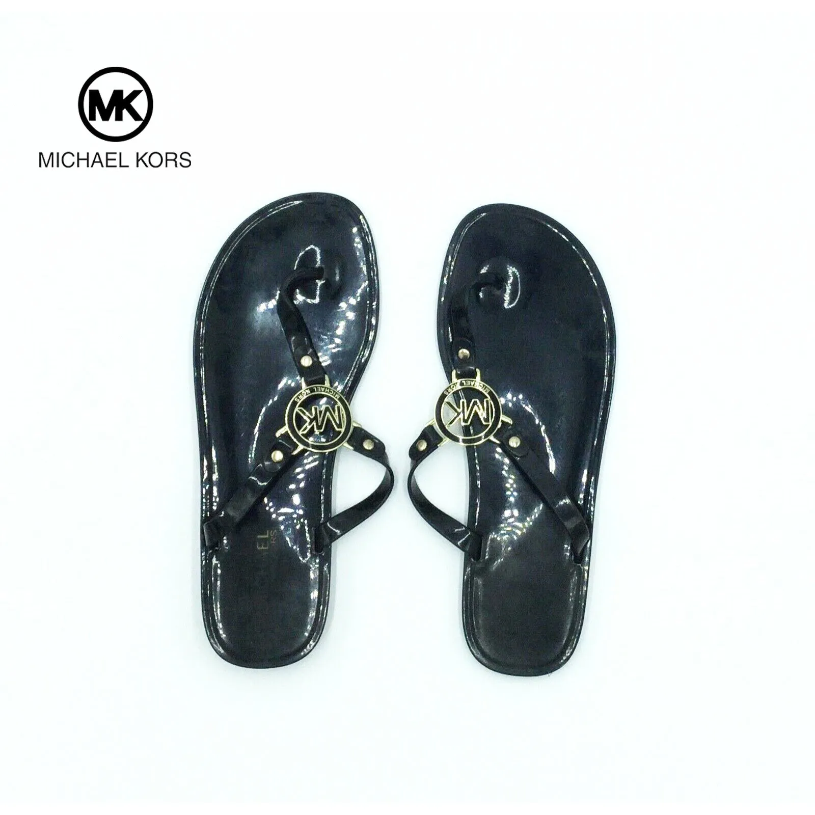 Michael Kors Women's MK Charm Jelly Cork Thong Sandals Size 8 black