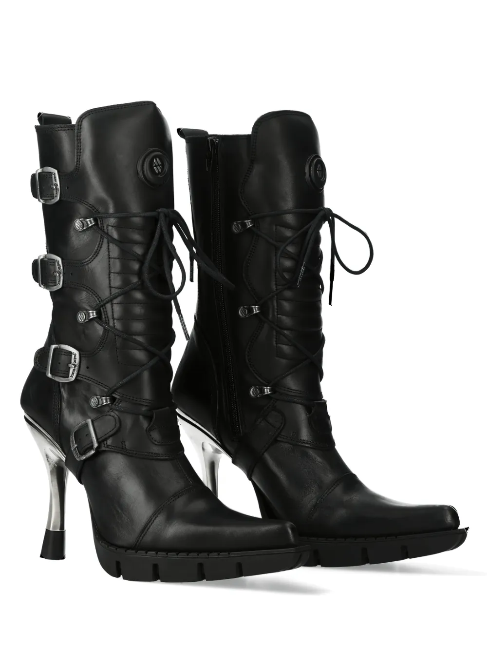 NEW ROCK Urban Black Lace-Up Heeled Boots With Buckles