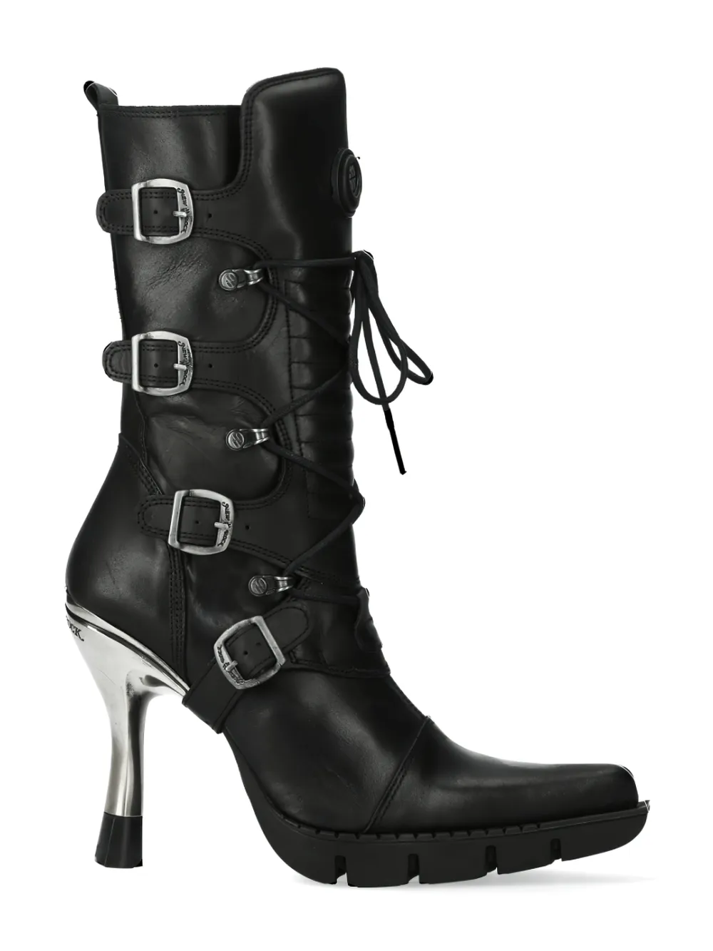NEW ROCK Urban Black Lace-Up Heeled Boots With Buckles