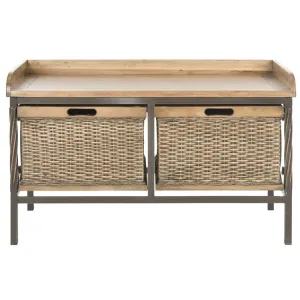 Noah Two-Drawer Wooden Storage Bench - Antique Pewter/Medium Oak