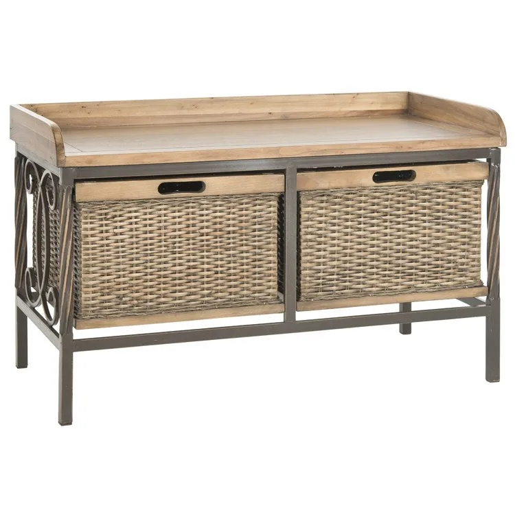 Noah Two-Drawer Wooden Storage Bench - Antique Pewter/Medium Oak
