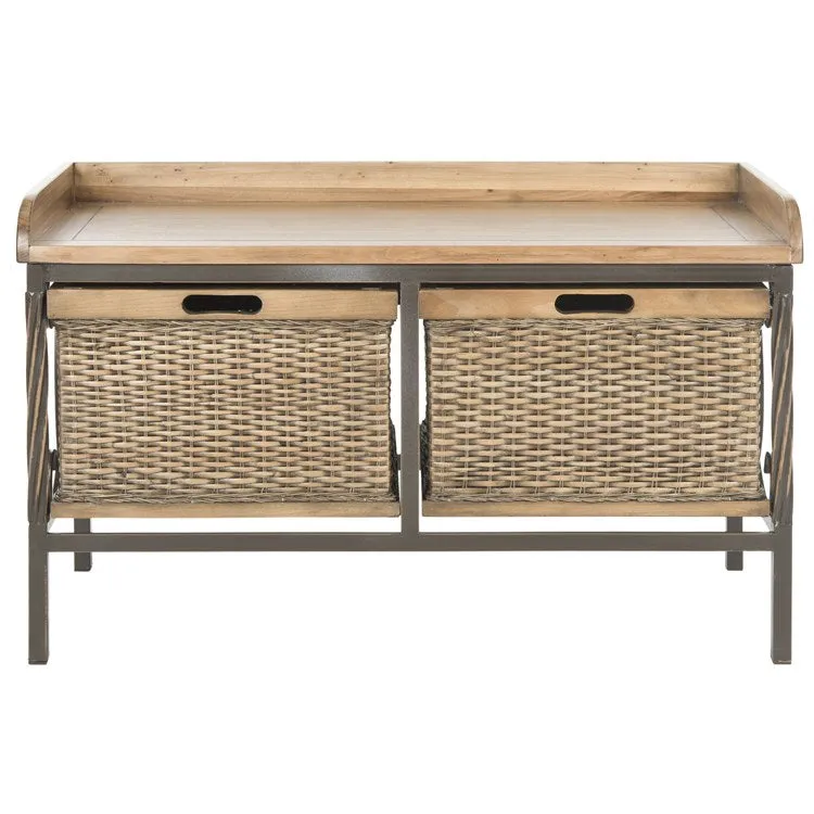 Noah Two-Drawer Wooden Storage Bench - Antique Pewter/Medium Oak