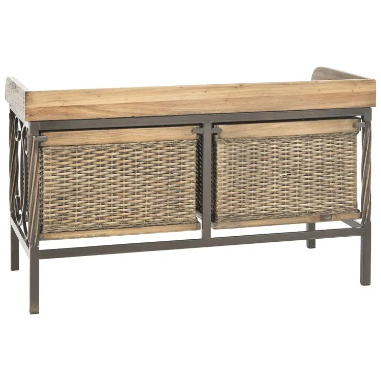 Noah Two-Drawer Wooden Storage Bench - Antique Pewter/Medium Oak