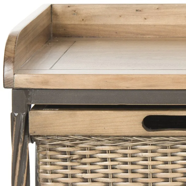 Noah Two-Drawer Wooden Storage Bench - Antique Pewter/Medium Oak