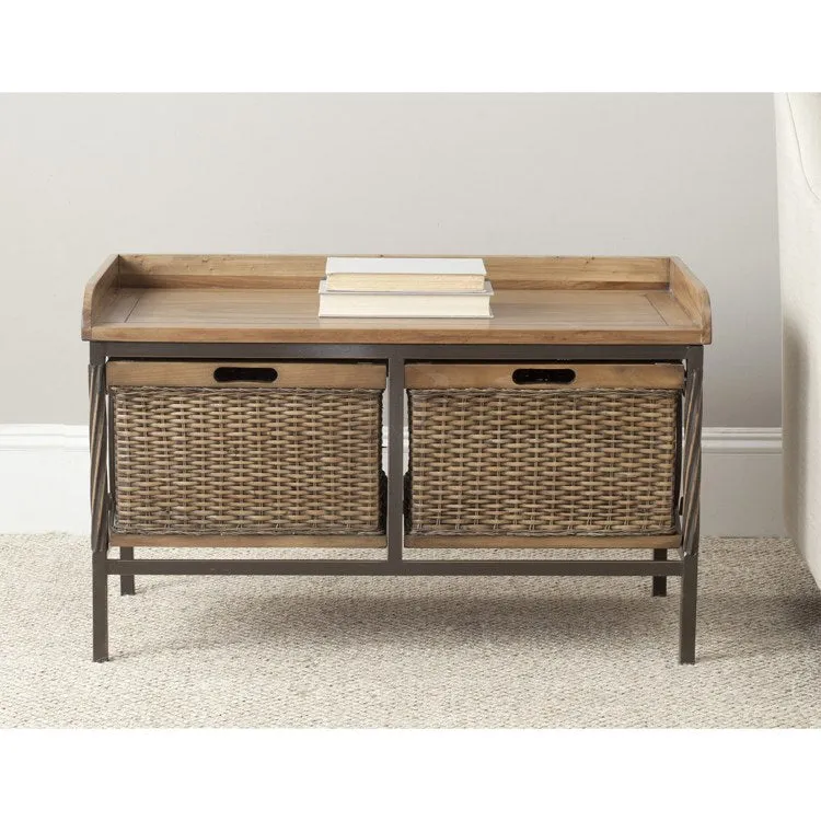 Noah Two-Drawer Wooden Storage Bench - Antique Pewter/Medium Oak