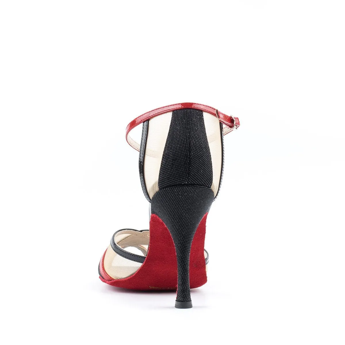 Paoul Voleo Ladies Red Patent, Black Crystal Glitter, and Nude Net Argentine Tango Dance Shoe