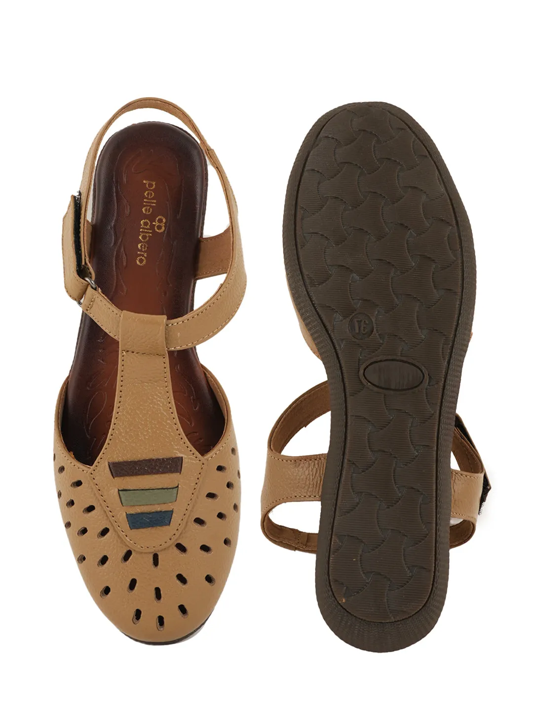 Pelle Albero Flat Beige Leather Sandals