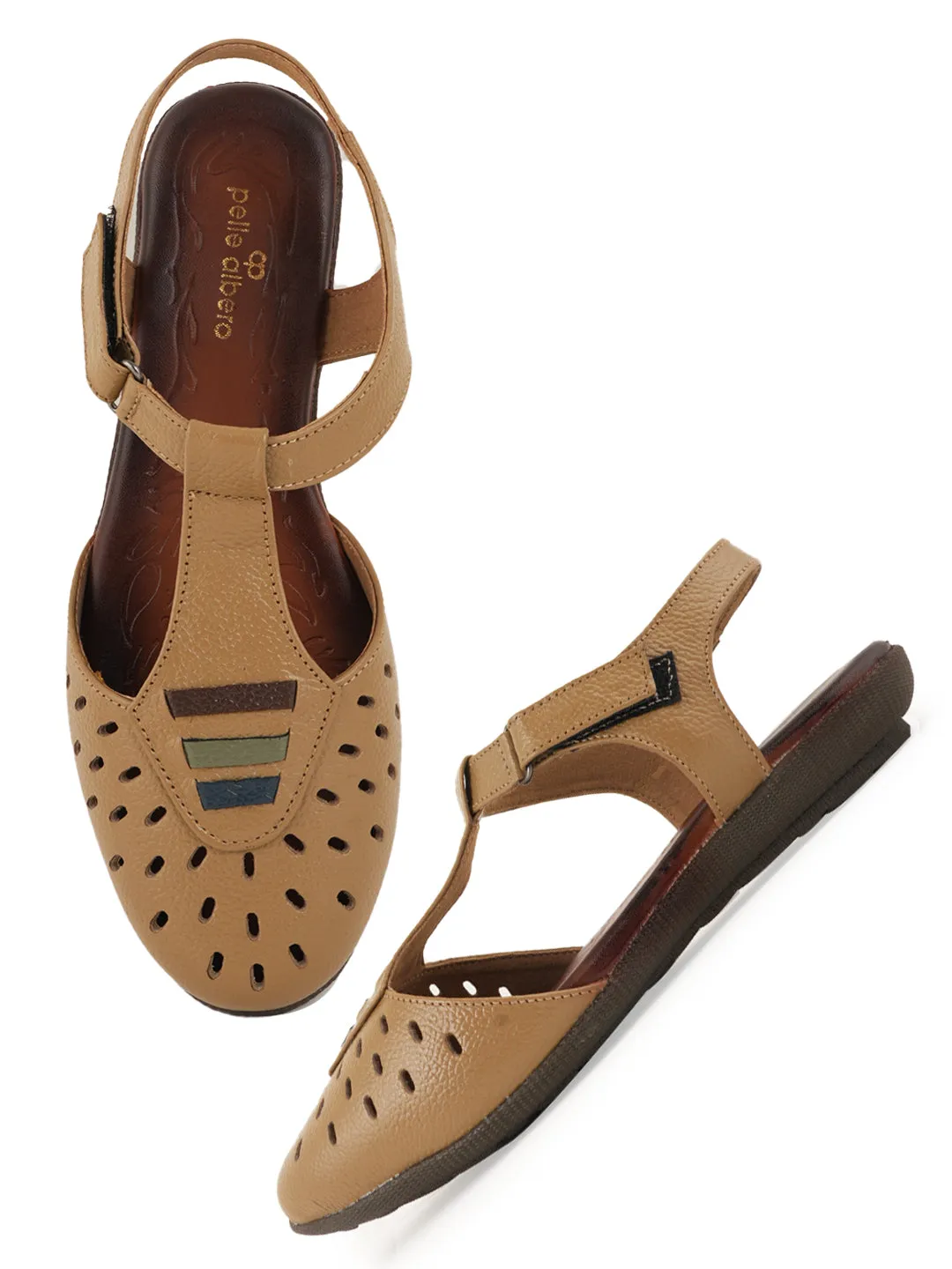 Pelle Albero Flat Beige Leather Sandals