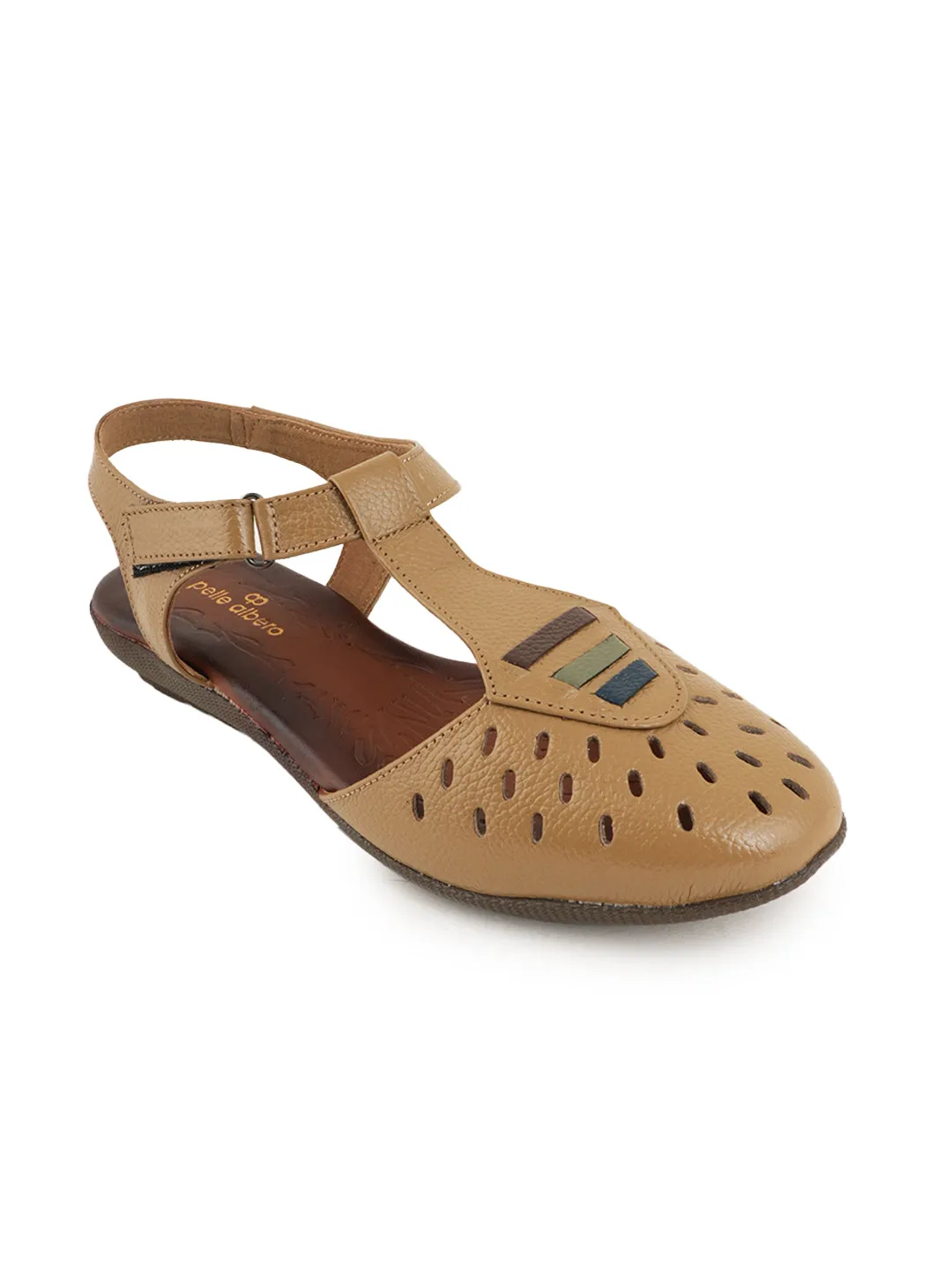 Pelle Albero Flat Beige Leather Sandals