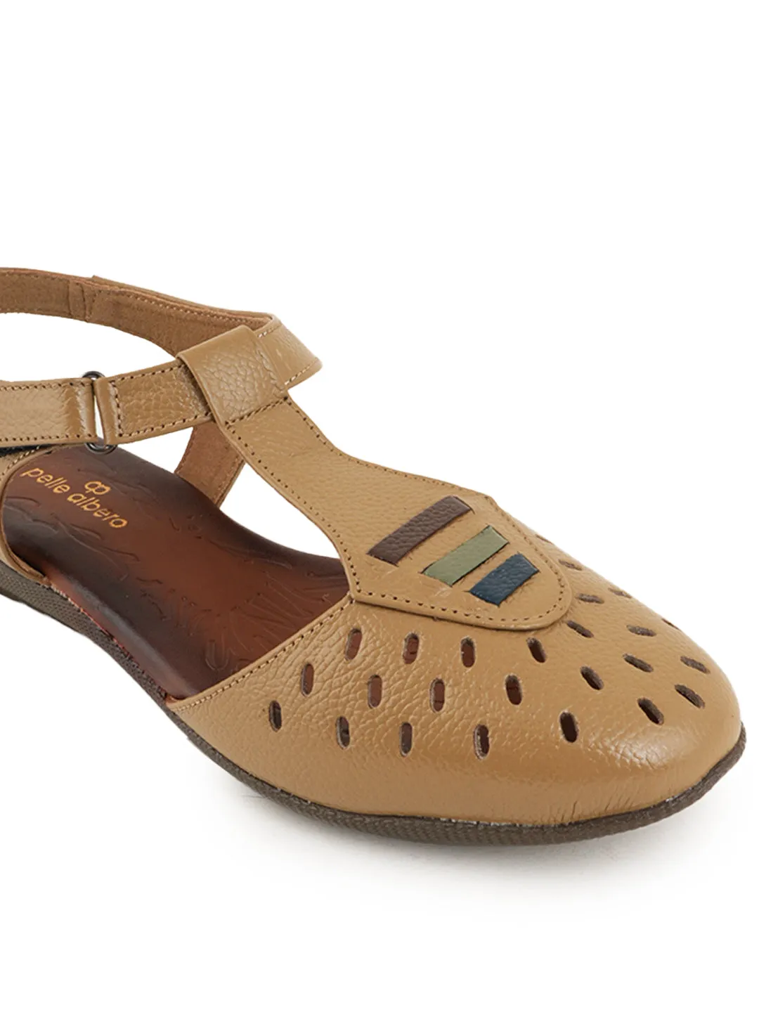 Pelle Albero Flat Beige Leather Sandals