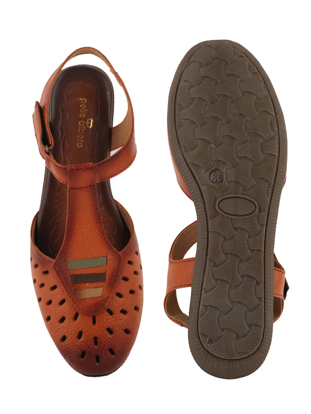 Pelle Albero Flat Tan Leather Sandals