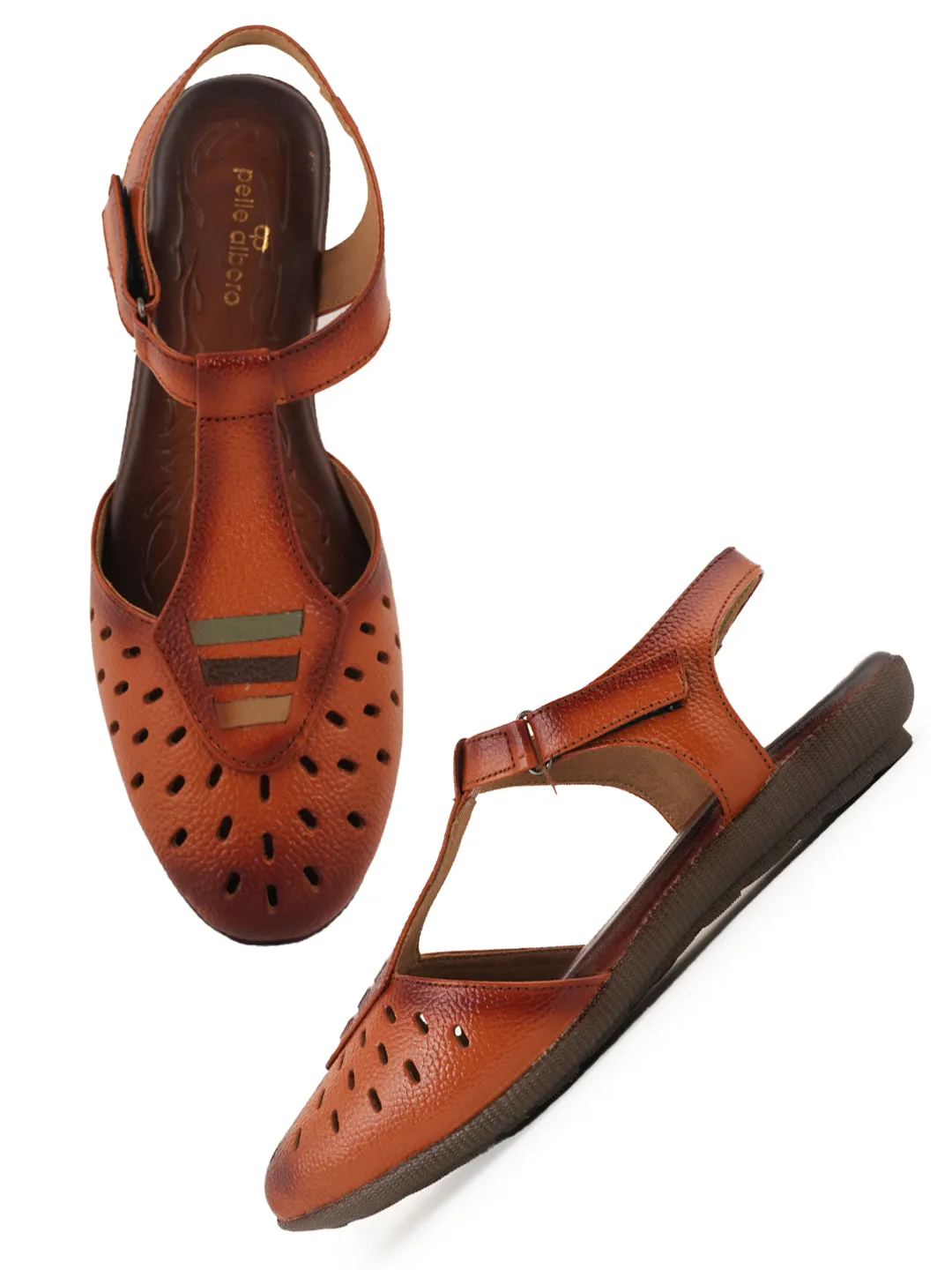 Pelle Albero Flat Tan Leather Sandals