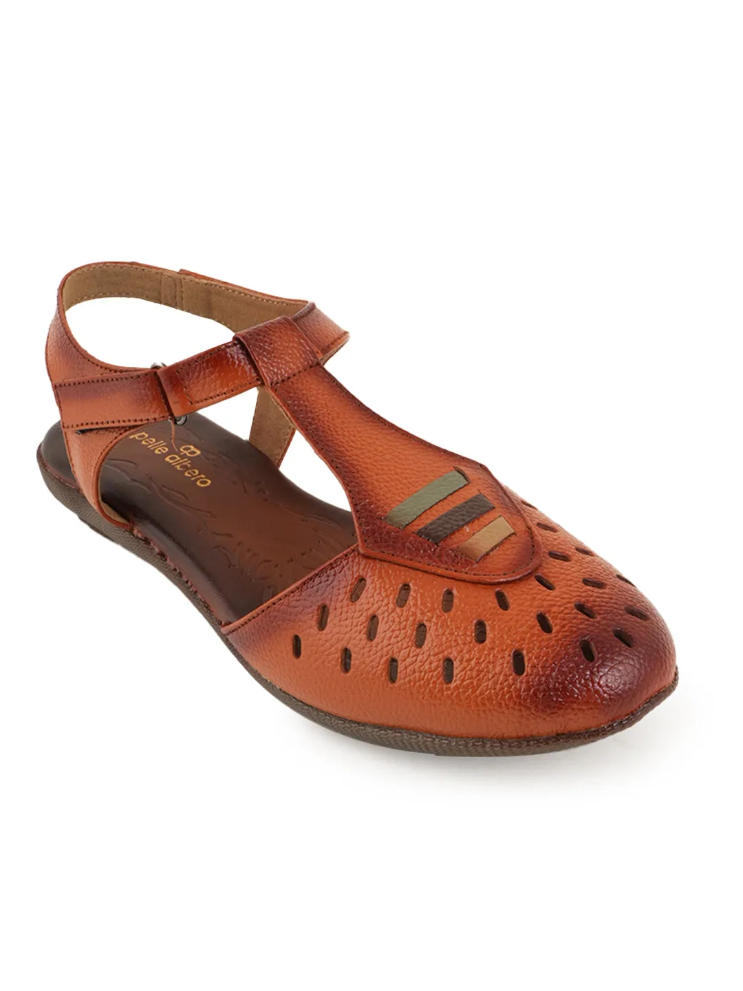 Pelle Albero Flat Tan Leather Sandals