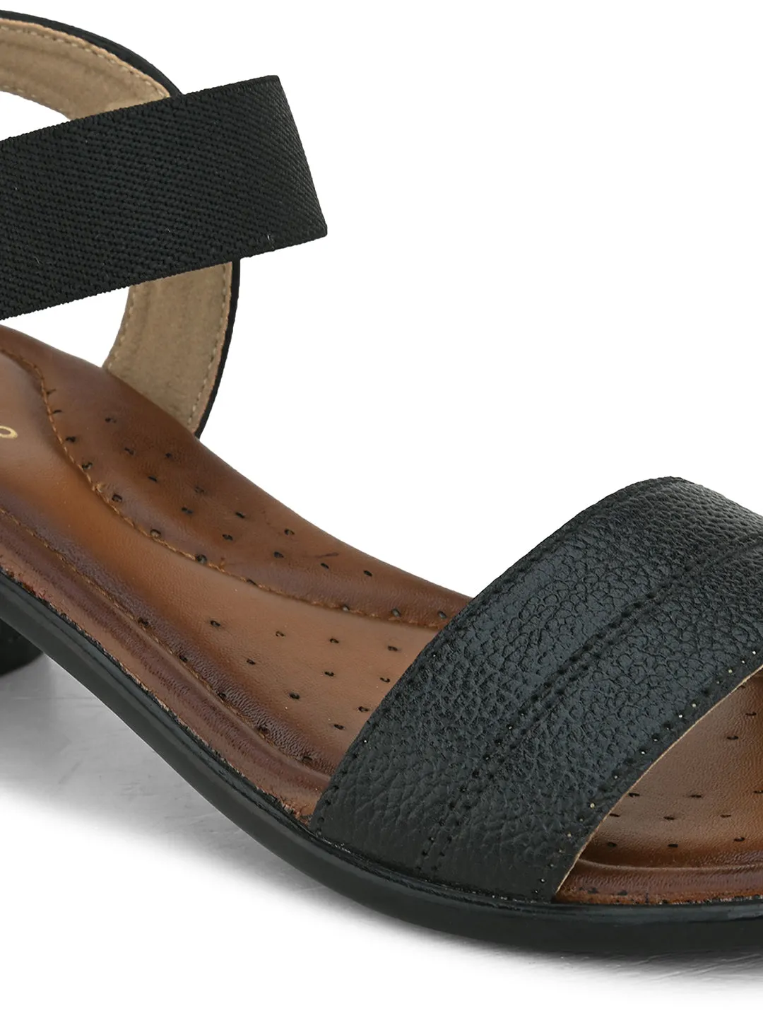 Pelle Albero Women's Black Leather Slip-On Block Heel Sandals