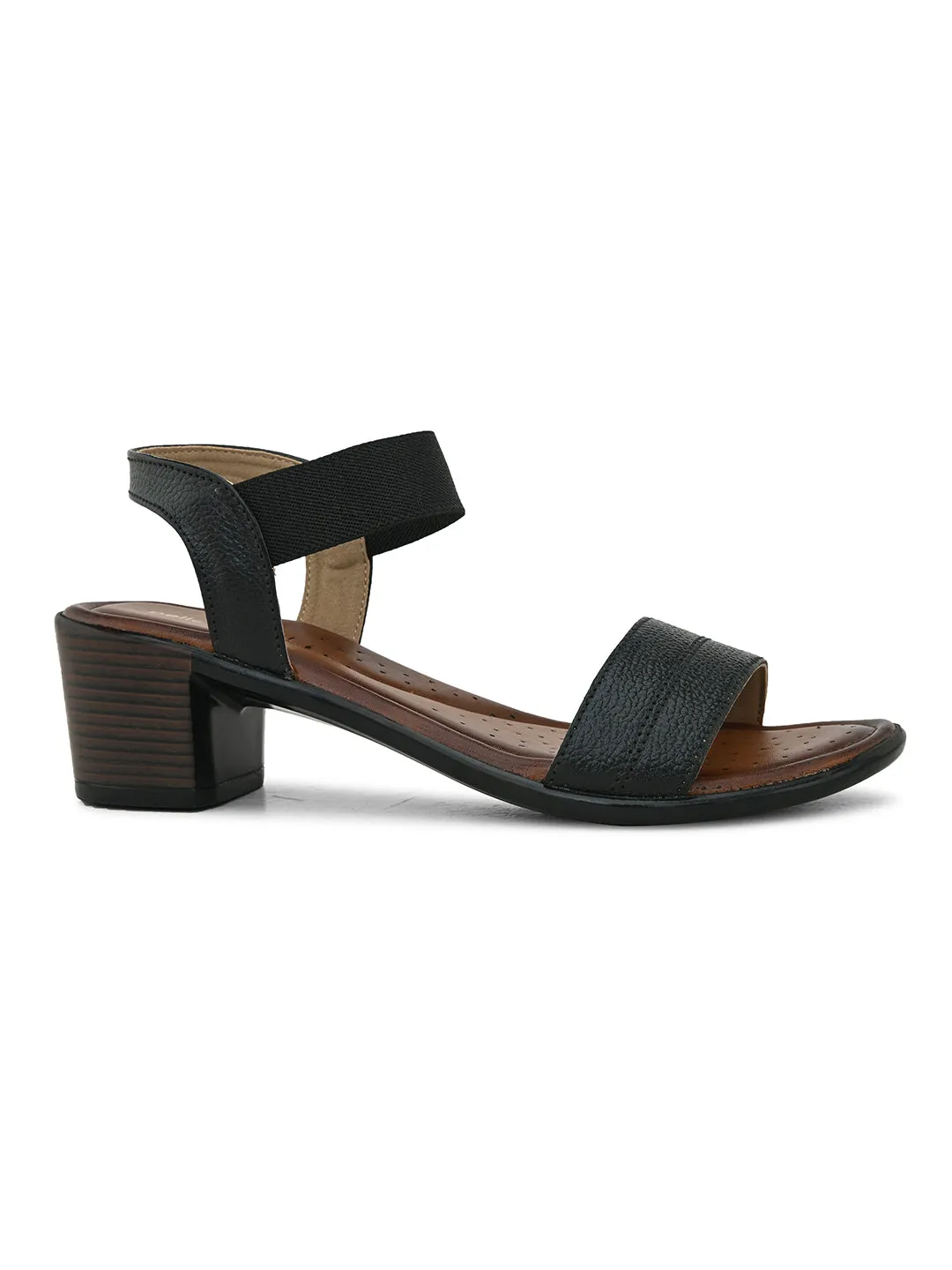 Pelle Albero Women's Black Leather Slip-On Block Heel Sandals