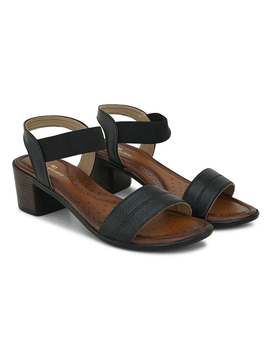 Pelle Albero Women's Black Leather Slip-On Block Heel Sandals