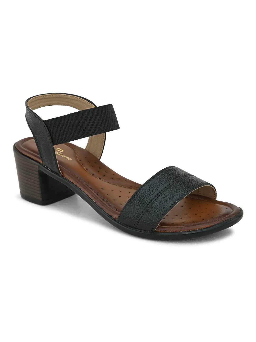 Pelle Albero Women's Black Leather Slip-On Block Heel Sandals