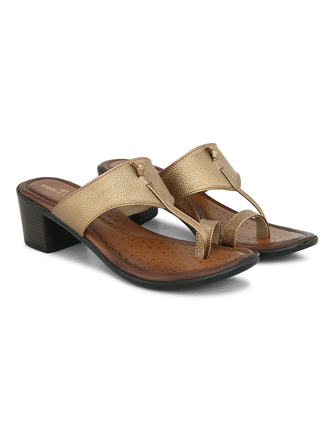 Pelle Albero Women's Copper Leather Slip-On Block Heel Sandals