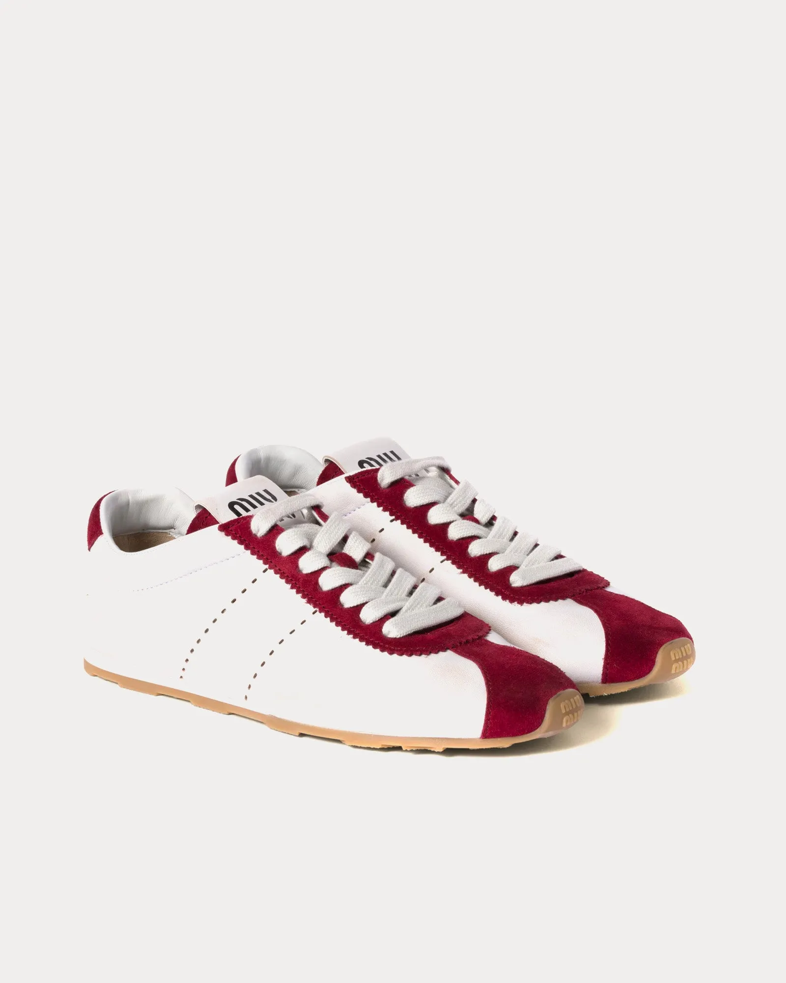 Plume Nappa Leather & Suede White / Cerise Low Top Sneakers