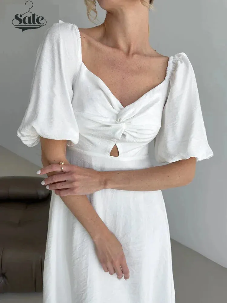 Puff Sleeve Off Shoulder Midi Dress on Textured Fabric