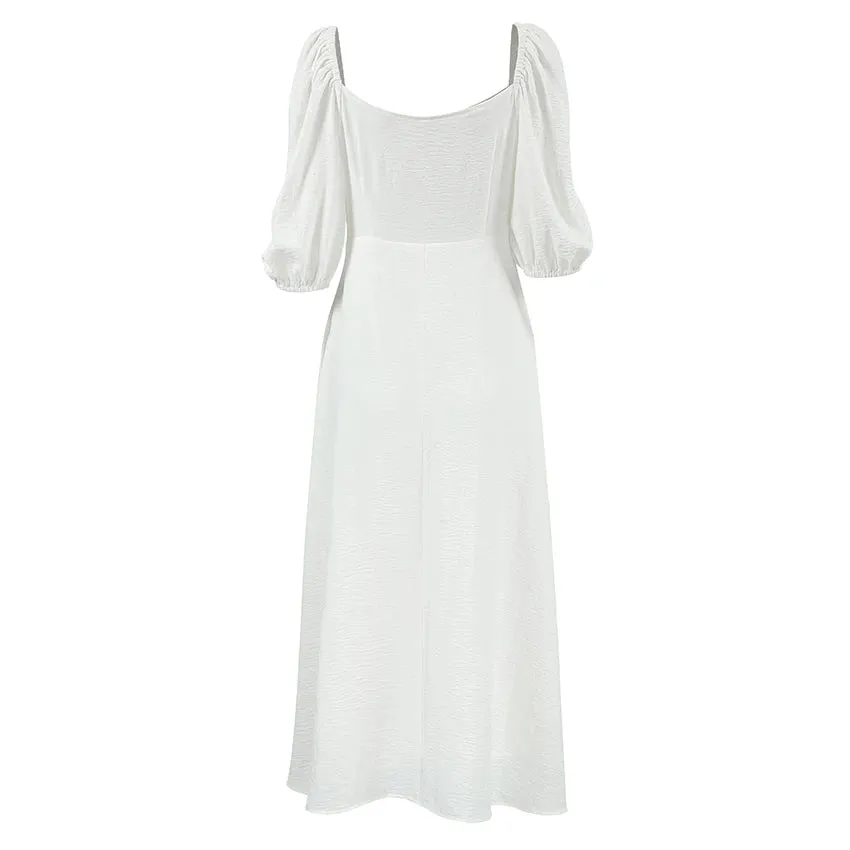 Puff Sleeve Off Shoulder Midi Dress on Textured Fabric
