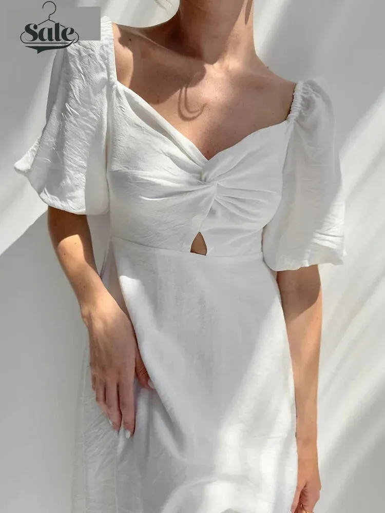 Puff Sleeve Off Shoulder Midi Dress on Textured Fabric