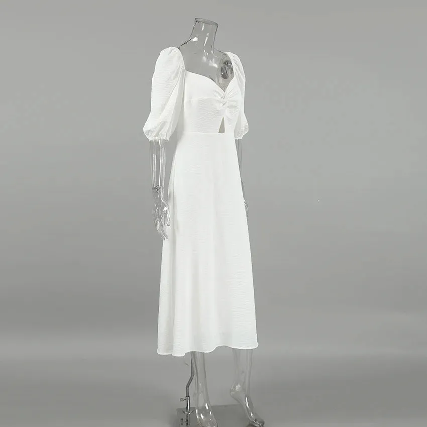 Puff Sleeve Off Shoulder Midi Dress on Textured Fabric