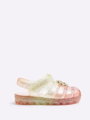 River Island Natural Girls Rainbow Flower Jelly Sandals
