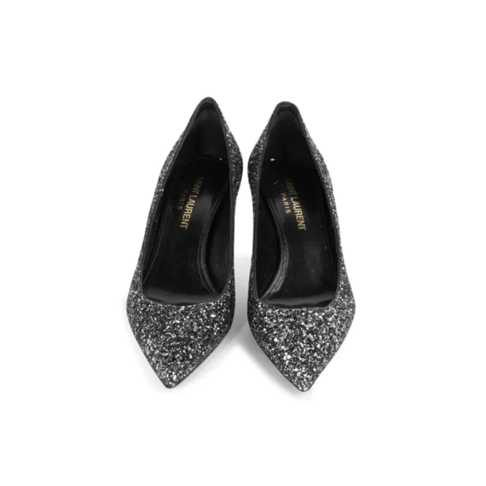 Saint Laurent Women's Charlotte 55 Glitter Midnight Pump Black
