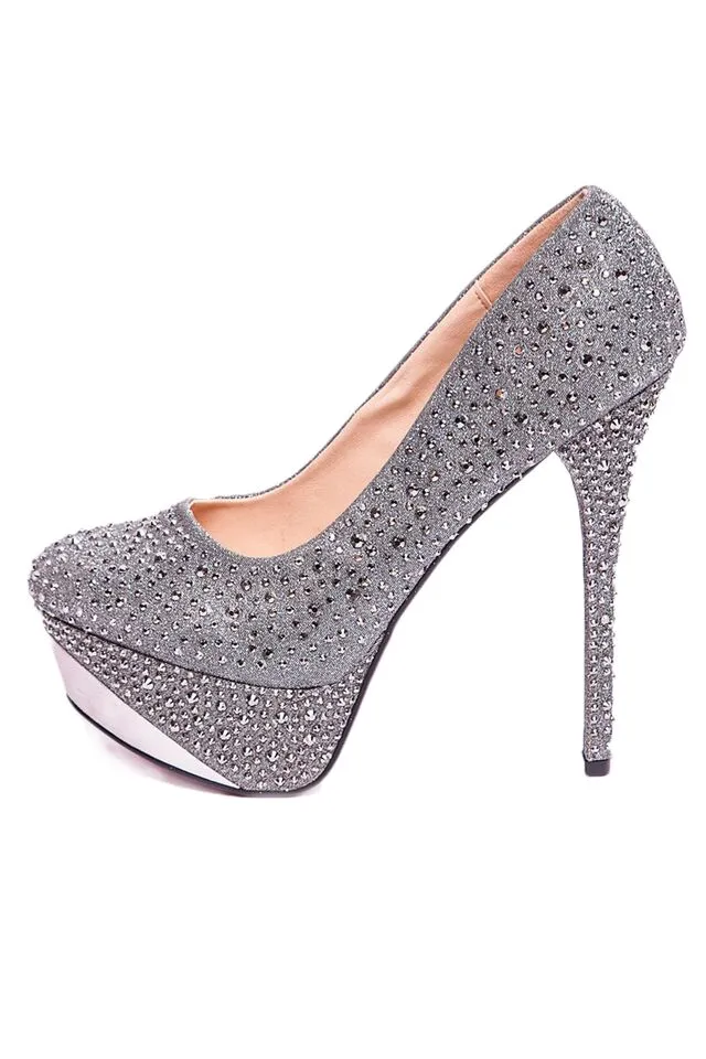 Samantha - Silver Glitter Platform Heels