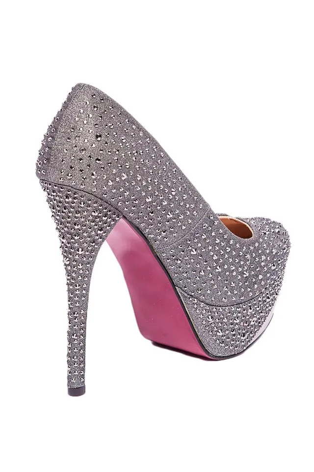 Samantha - Silver Glitter Platform Heels