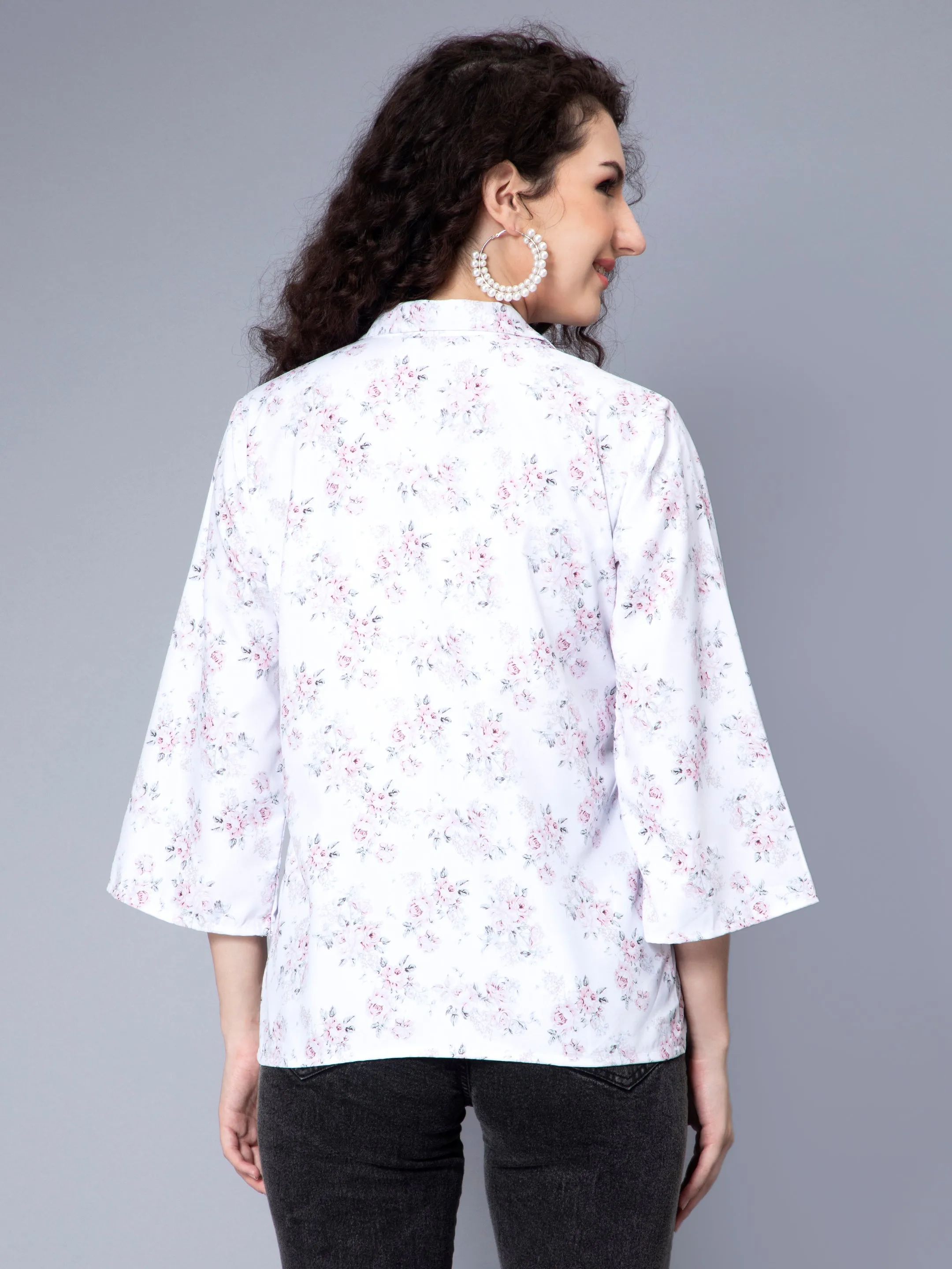 Star White Floral Printed Shirt Top