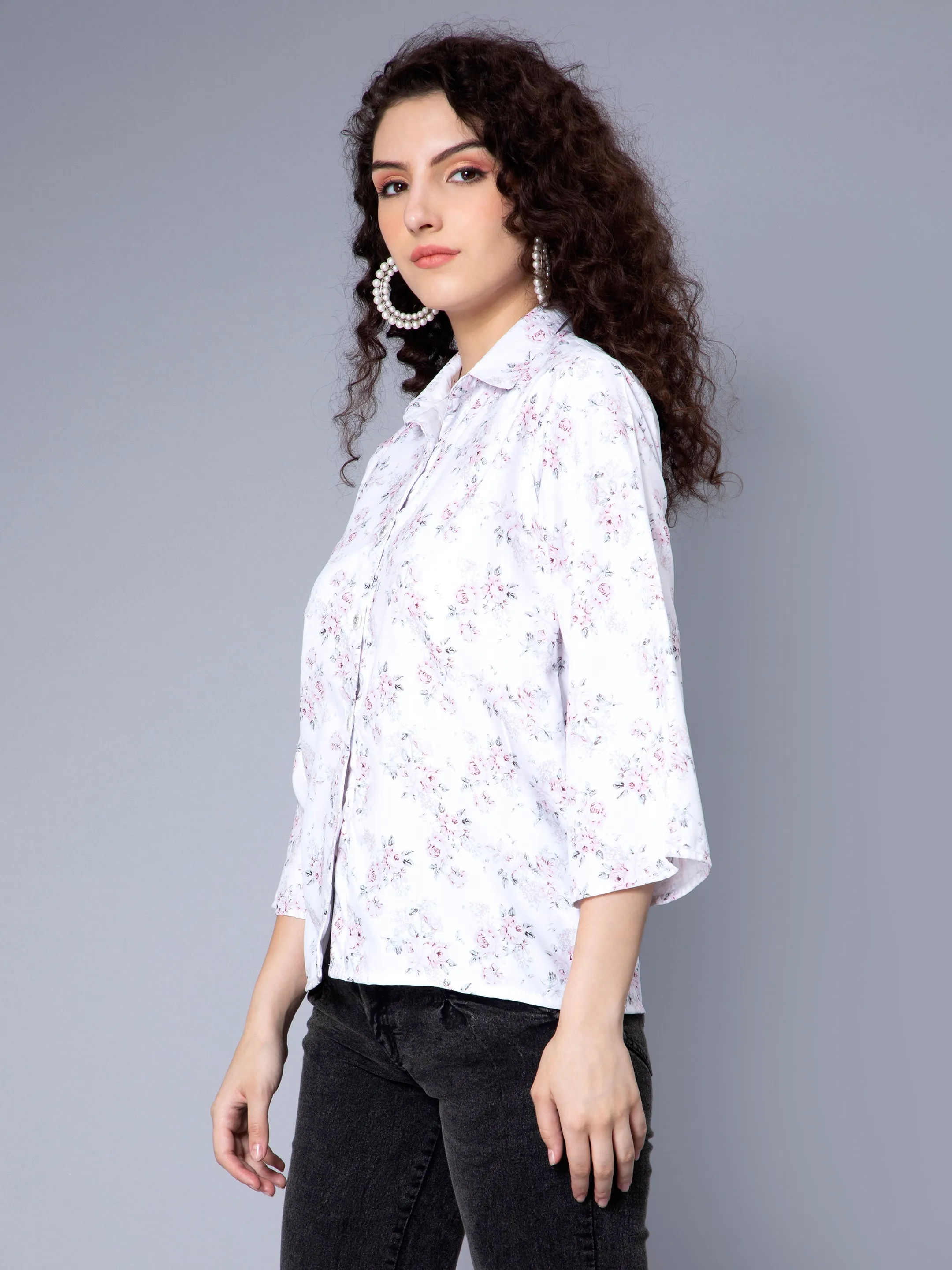 Star White Floral Printed Shirt Top