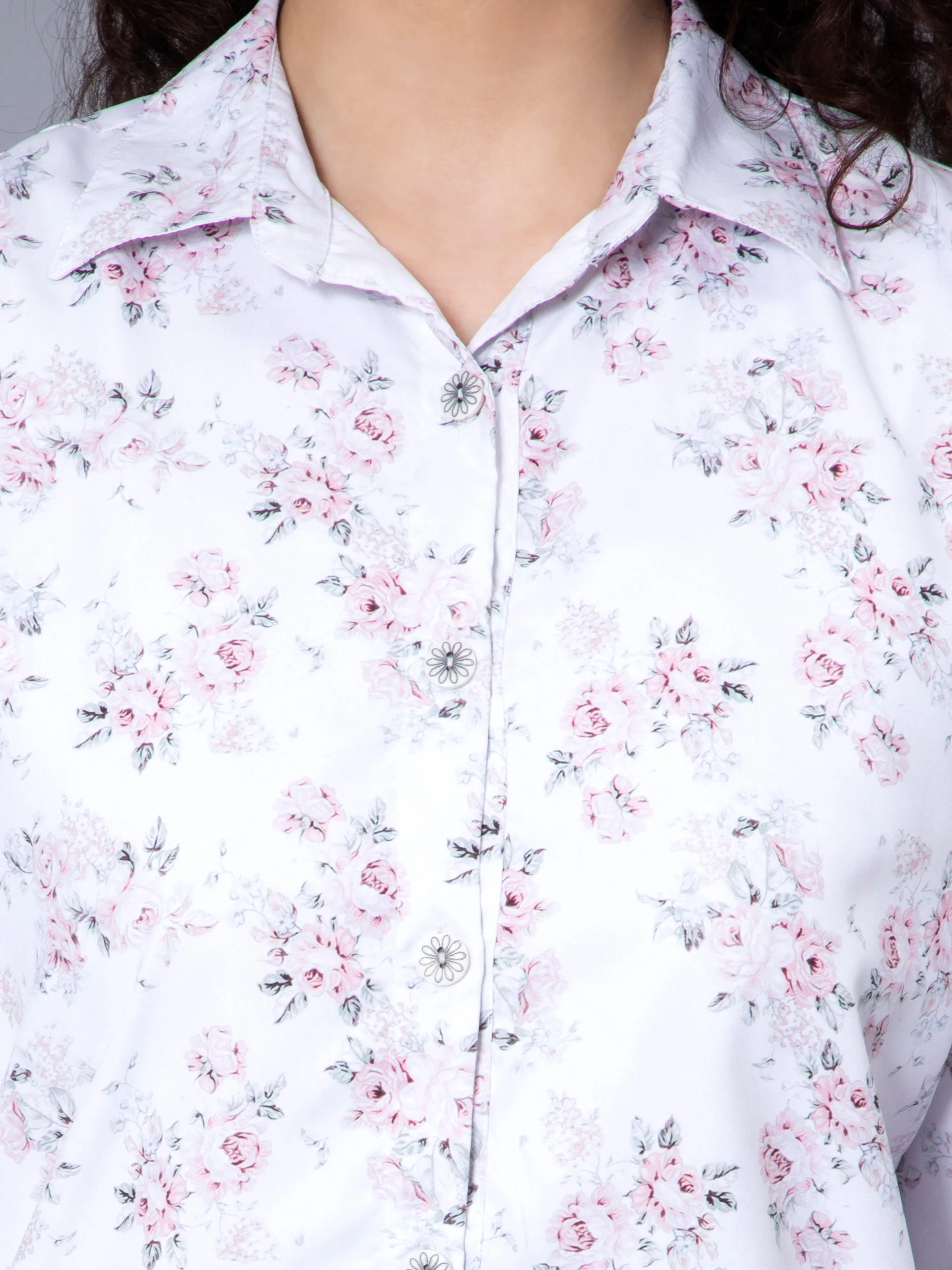 Star White Floral Printed Shirt Top