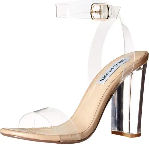 Steve Madden Camille Ankle Strap High Block Lucite Heeled Sandal Clear (8, Clear)