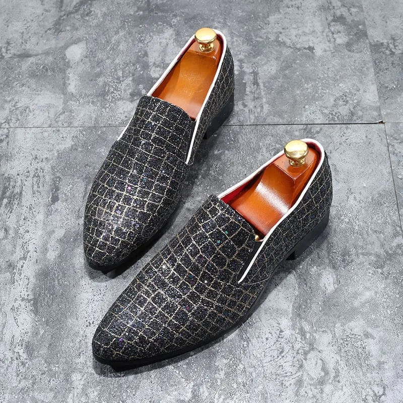 Stylish Men’s Pointed Sequin Glitter Shoes for any Celebration