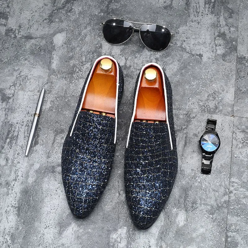 Stylish Men’s Pointed Sequin Glitter Shoes for any Celebration