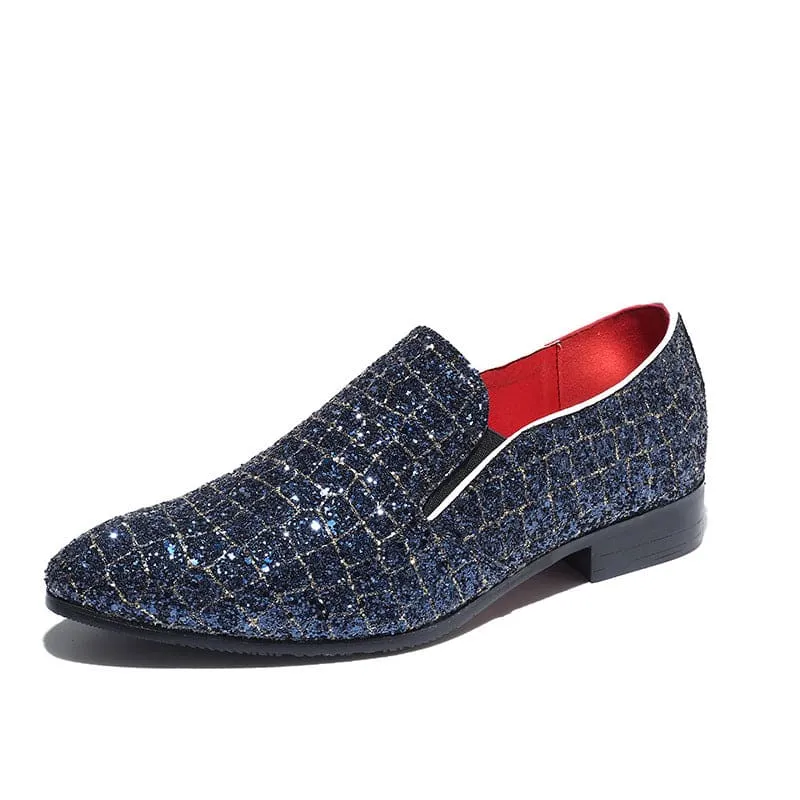 Stylish Men’s Pointed Sequin Glitter Shoes for any Celebration