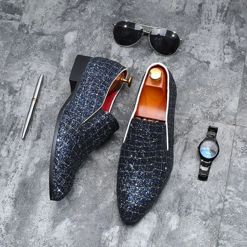 Stylish Men’s Pointed Sequin Glitter Shoes for any Celebration