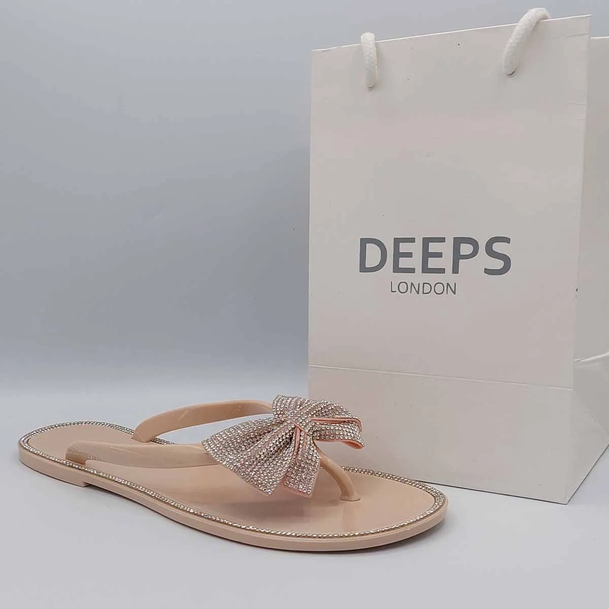 TARA FLAT JELLY DIAMANTE BOW FLIPFLOP SANDALS
