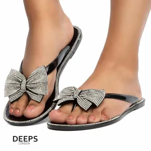 TARA FLAT JELLY DIAMANTE BOW FLIPFLOP SANDALS