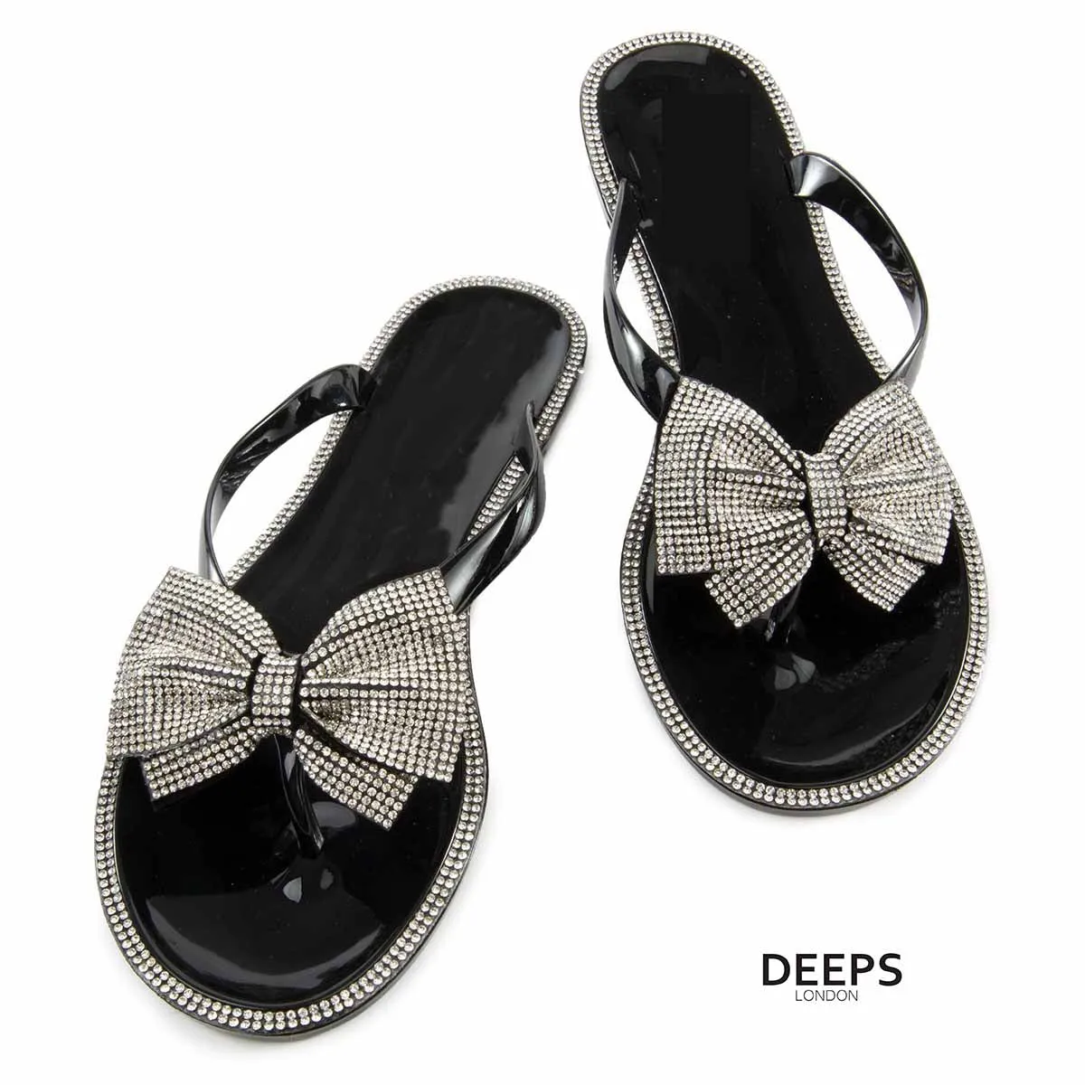 TARA FLAT JELLY DIAMANTE BOW FLIPFLOP SANDALS