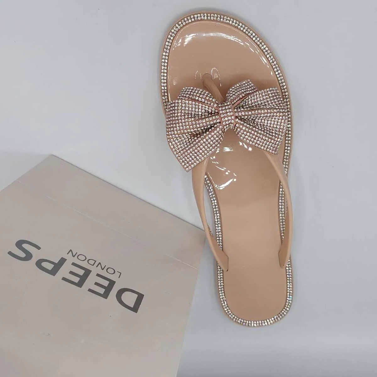 TARA FLAT JELLY DIAMANTE BOW FLIPFLOP SANDALS